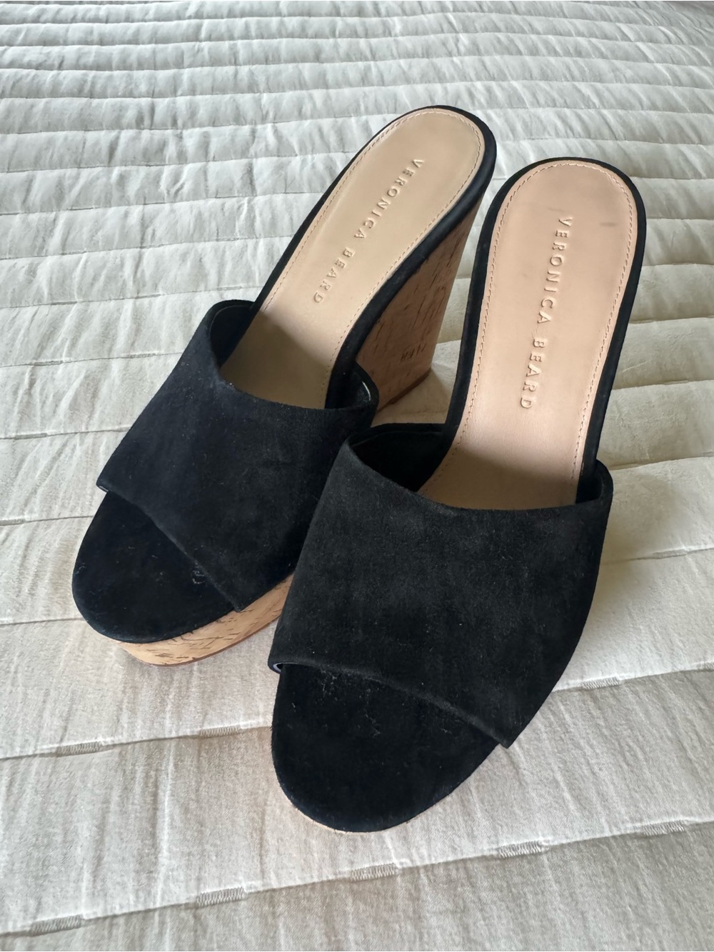 Veronica Beard Black Suede Dali Cork Slip-On Platform Wedge Sandals - Size 8 - Picture 5 of 8